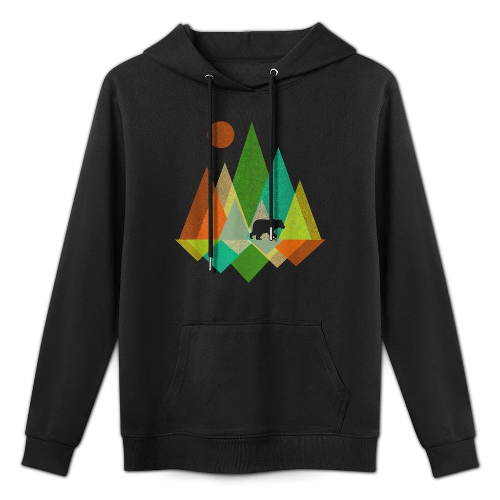 Geometric Mountains And Bear Nature Cotton-Polyester Blend Hoodie