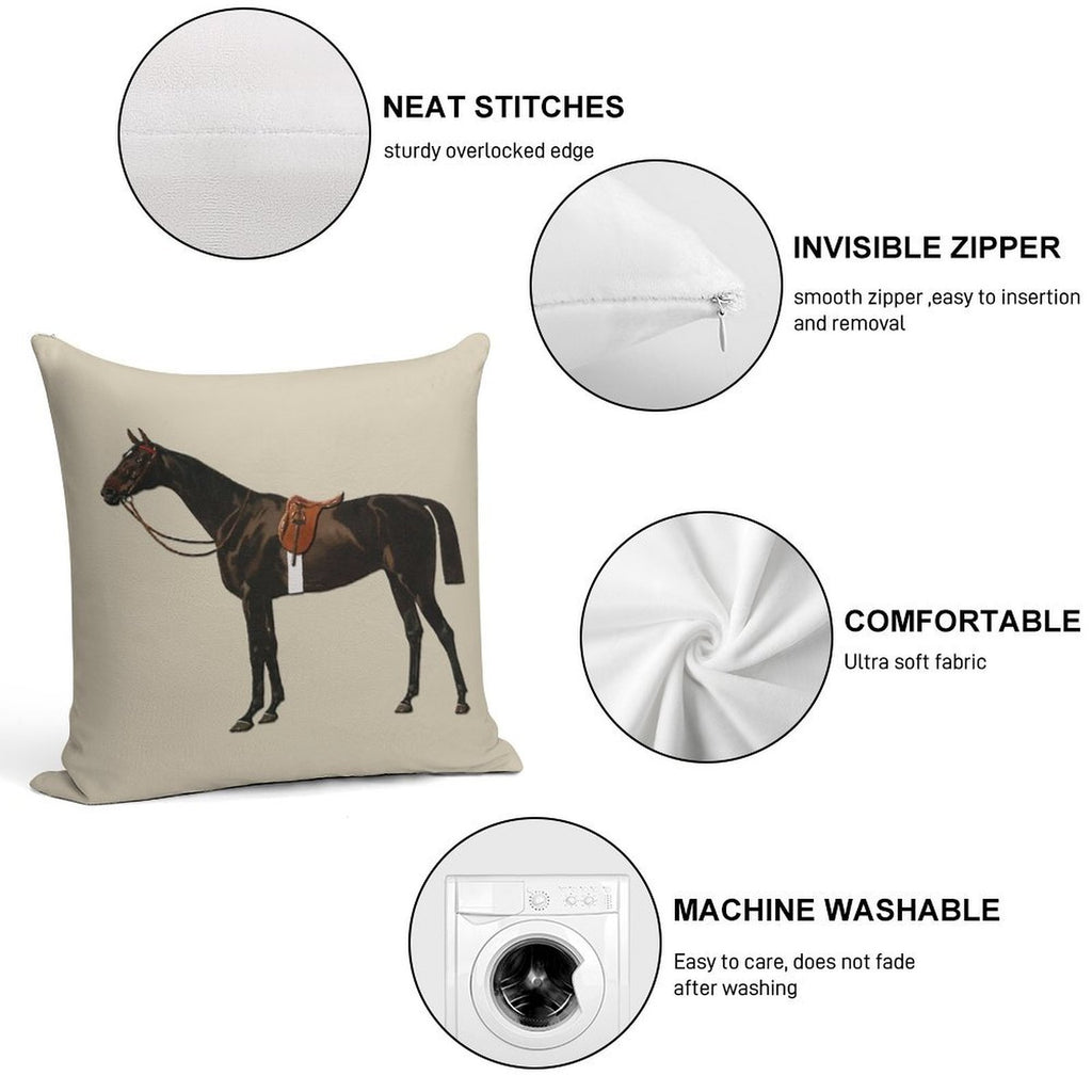 Vintage Equestrian Saddled Riding Horse Soft Anti-Pilling Throw Pillow