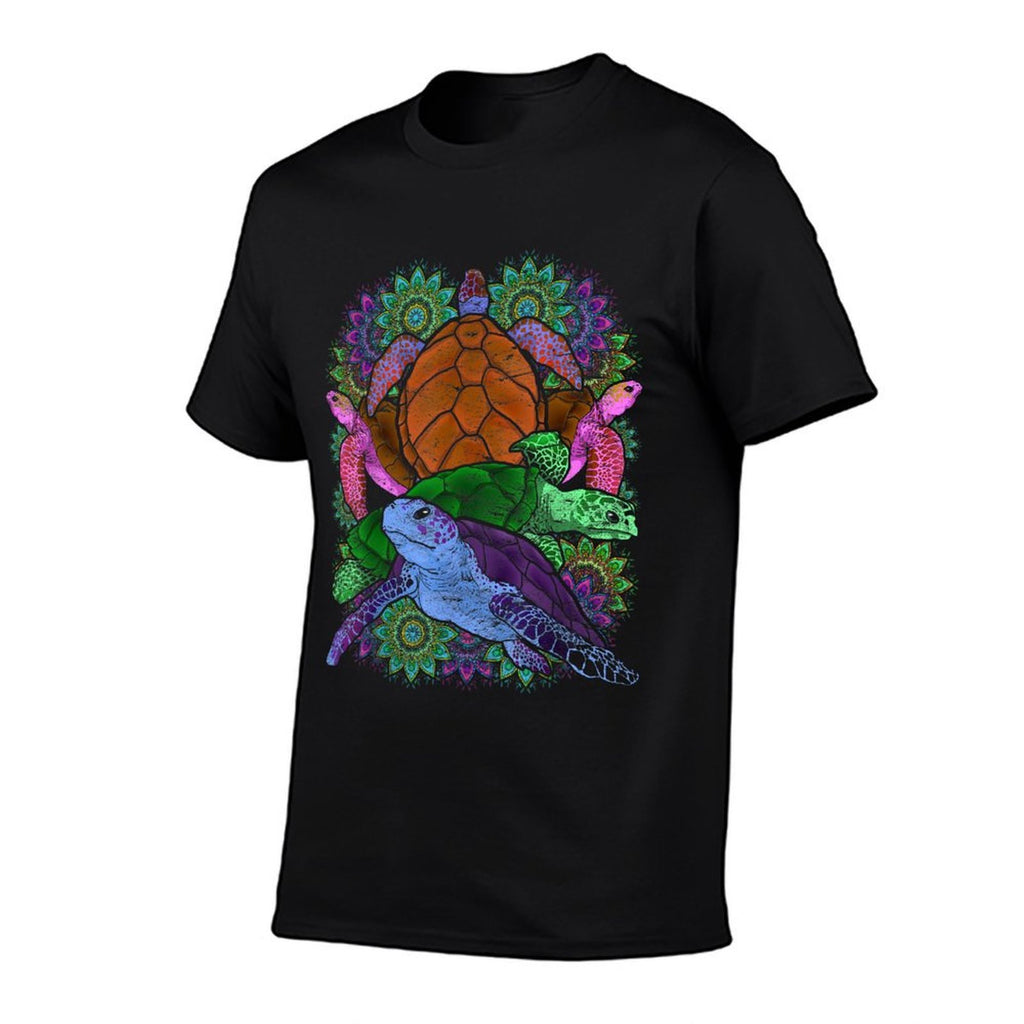 Colorful Mandala Maori Tribal Sea Animal Hawaiian Turtle  Fade-proof Color T-Shirt