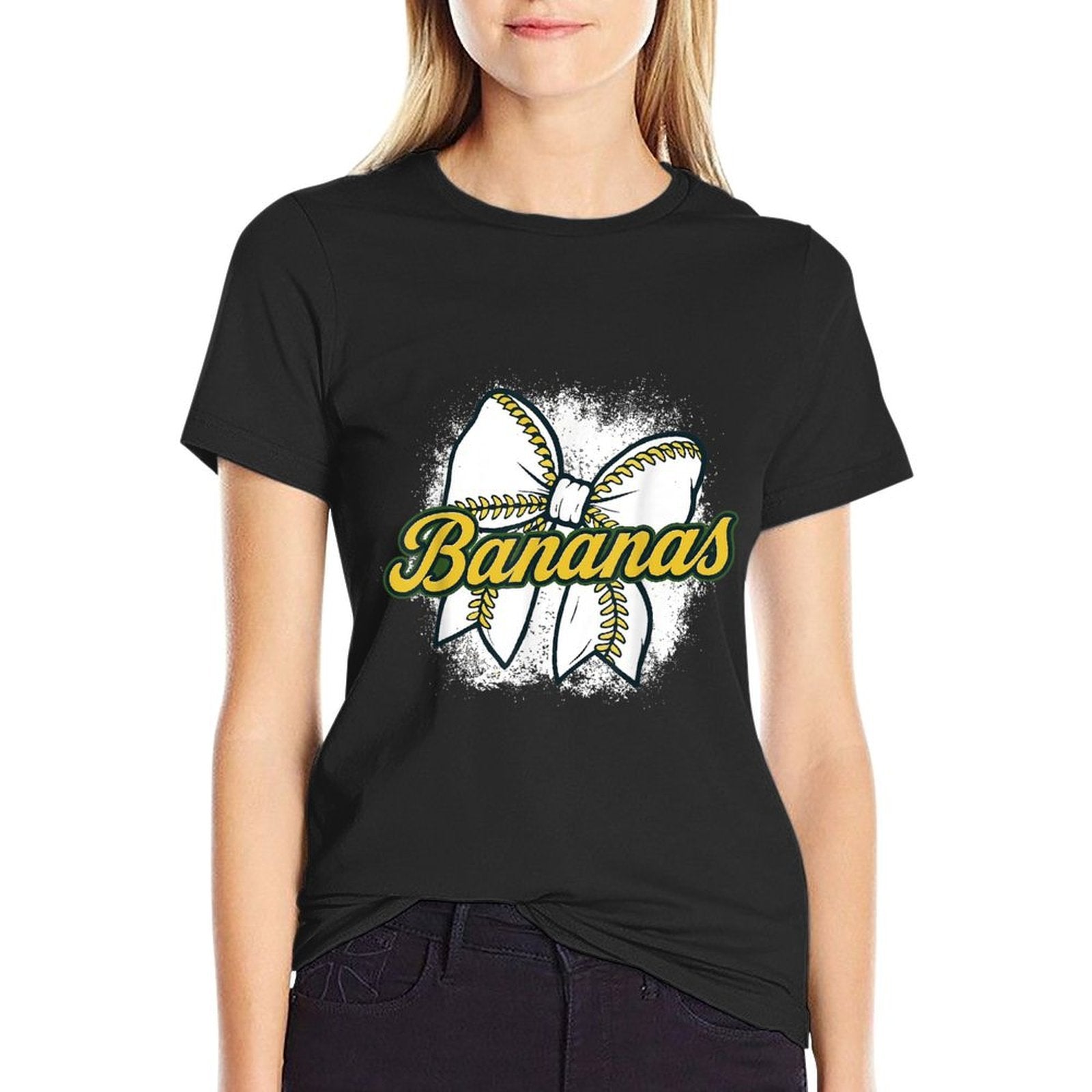 Retro Bananas Last Name Gifts Coquette Bow Women Girls Kids  Ribbed Collar T-Shirt