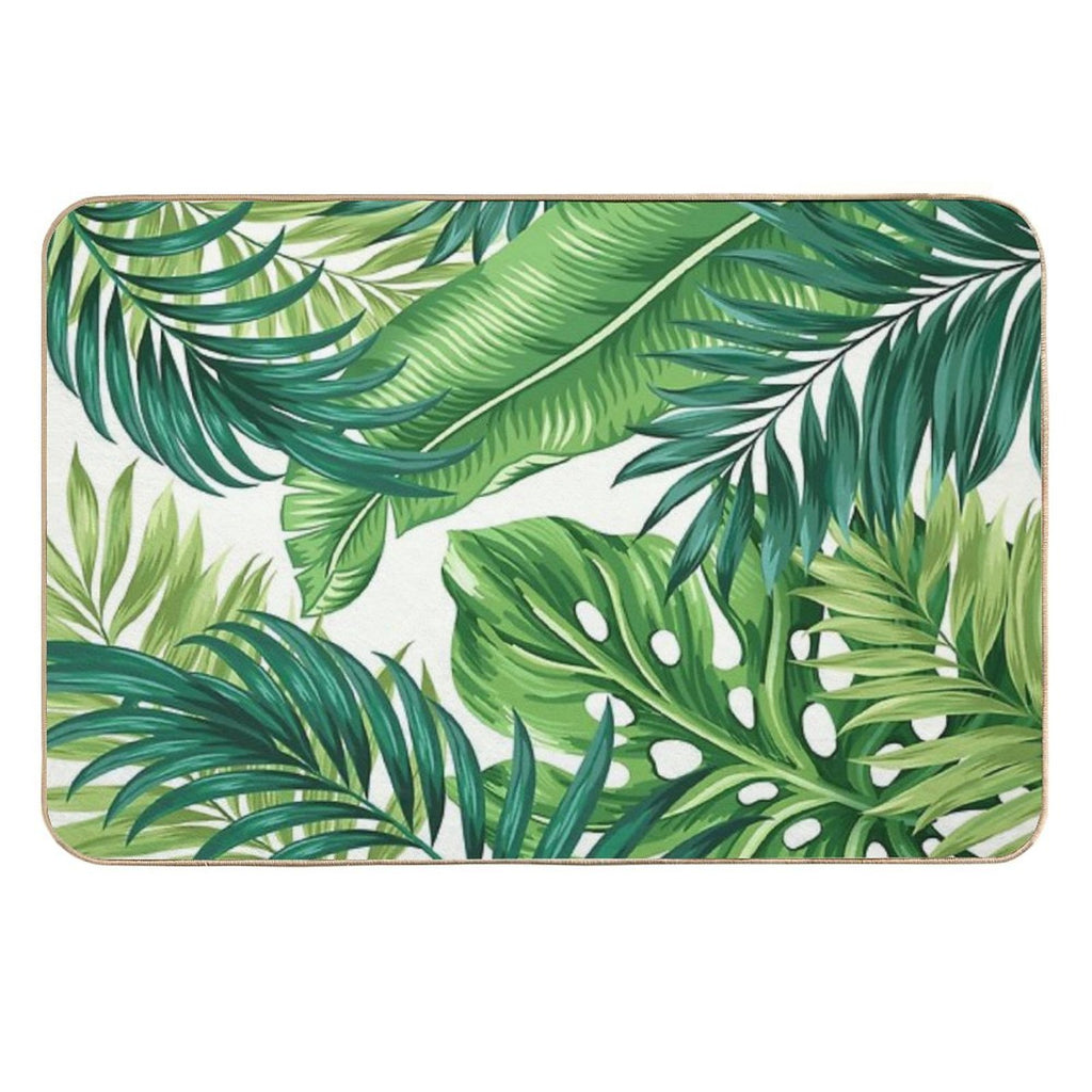 Green Tropical Leaves  High-Traffic Bath Mat