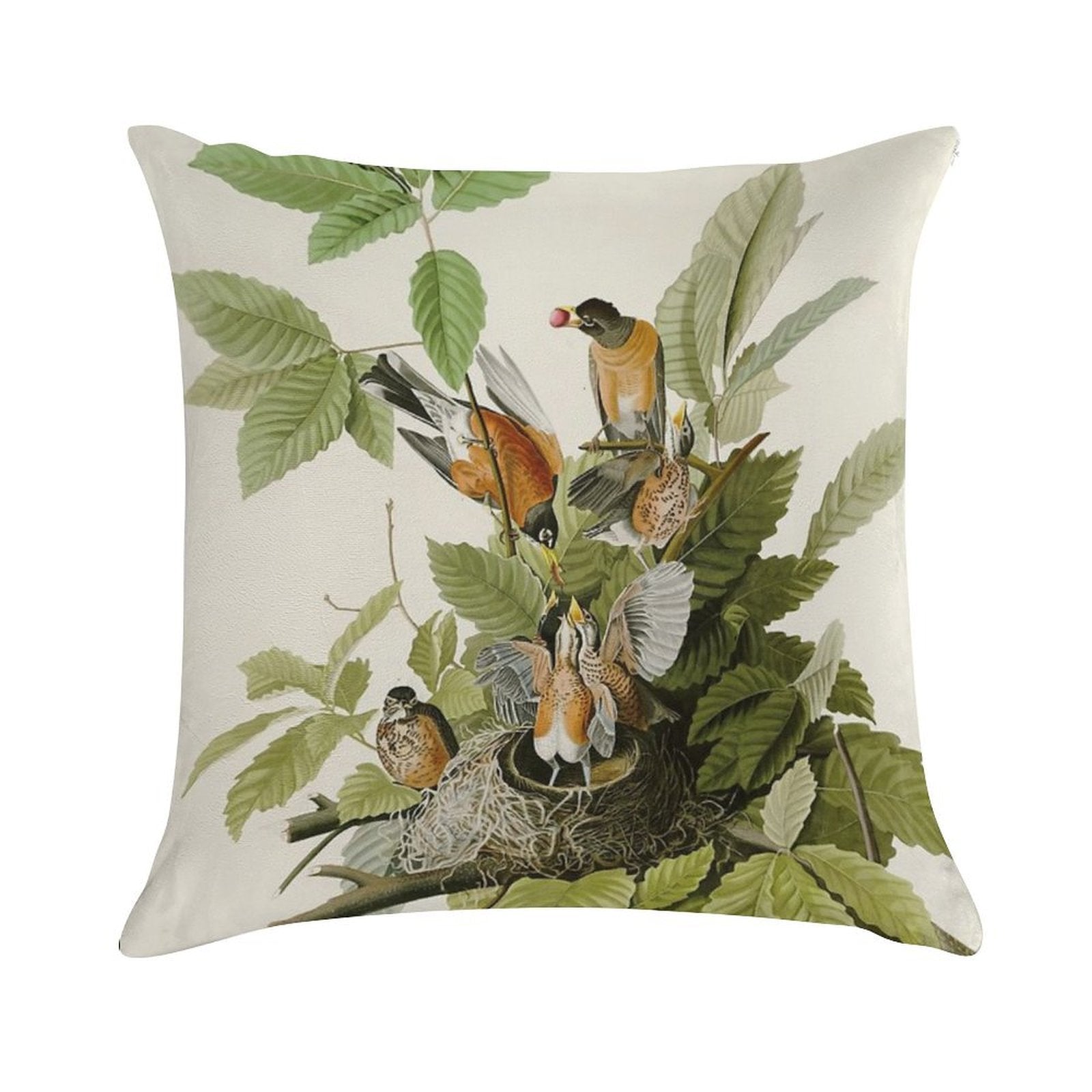 American Robin - John James Audubon Birds of America Soft Washable Throw Pillow