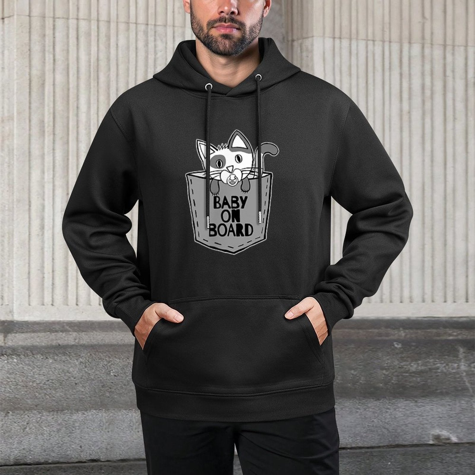 Cute Stray Cat Baby on Board Cat Pocket for Cat Lovers Moisture-Wicking Hoodie