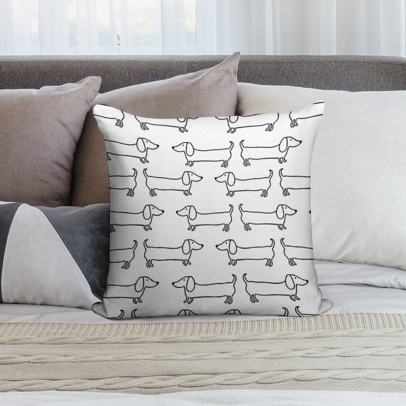 Dachshund in Black-white Soft Ultra-Soft Texture Throw Pillow