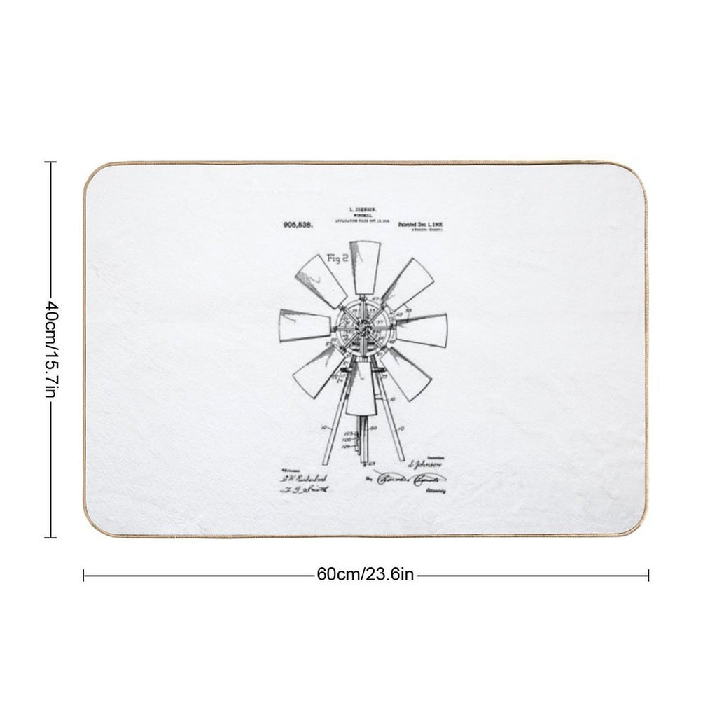 Windmill Patent 1908 Vintage Windmill Farmhouse  Toxin-Free Bath Mat