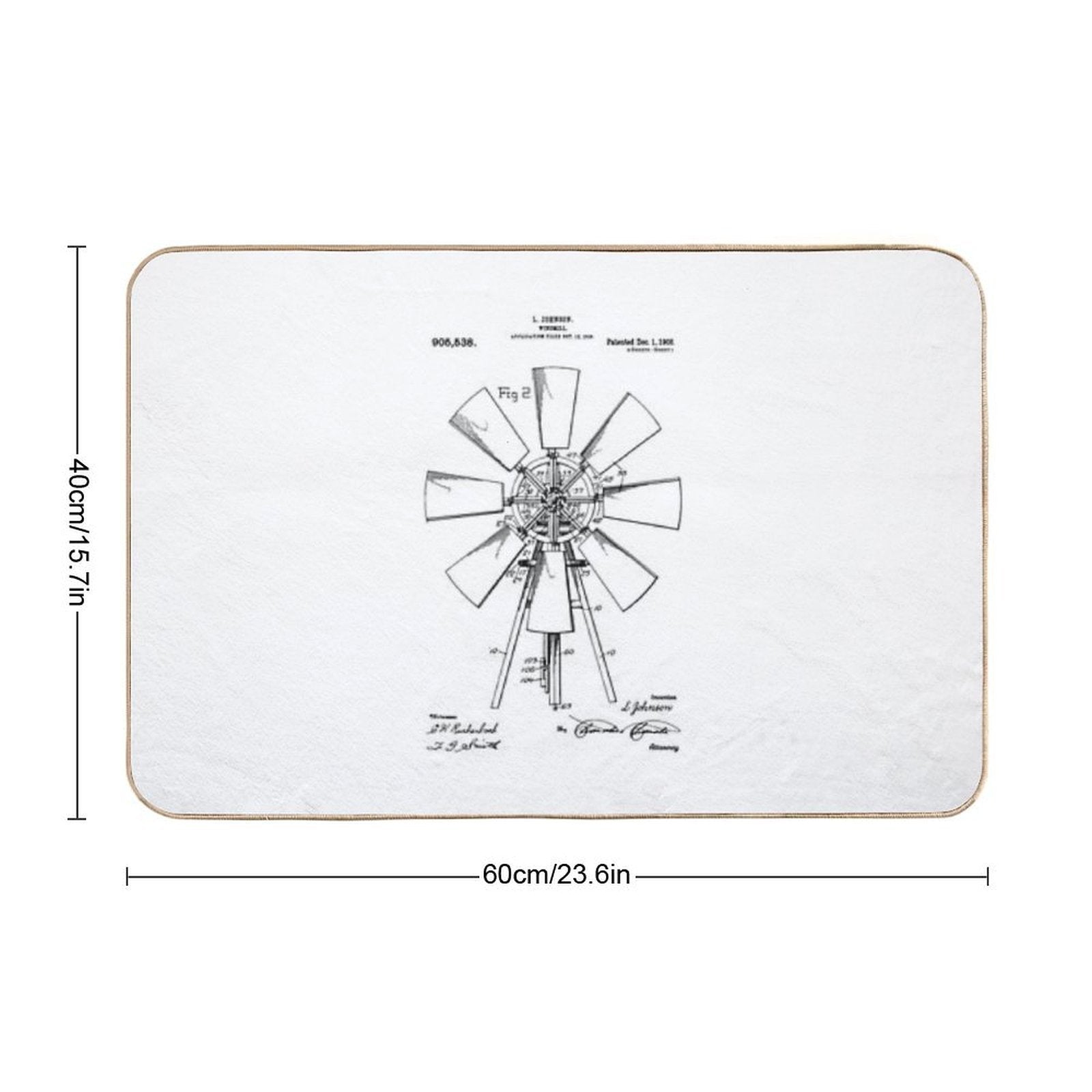 Windmill Patent 1908 Vintage Windmill Farmhouse  Toxin-Free Bath Mat