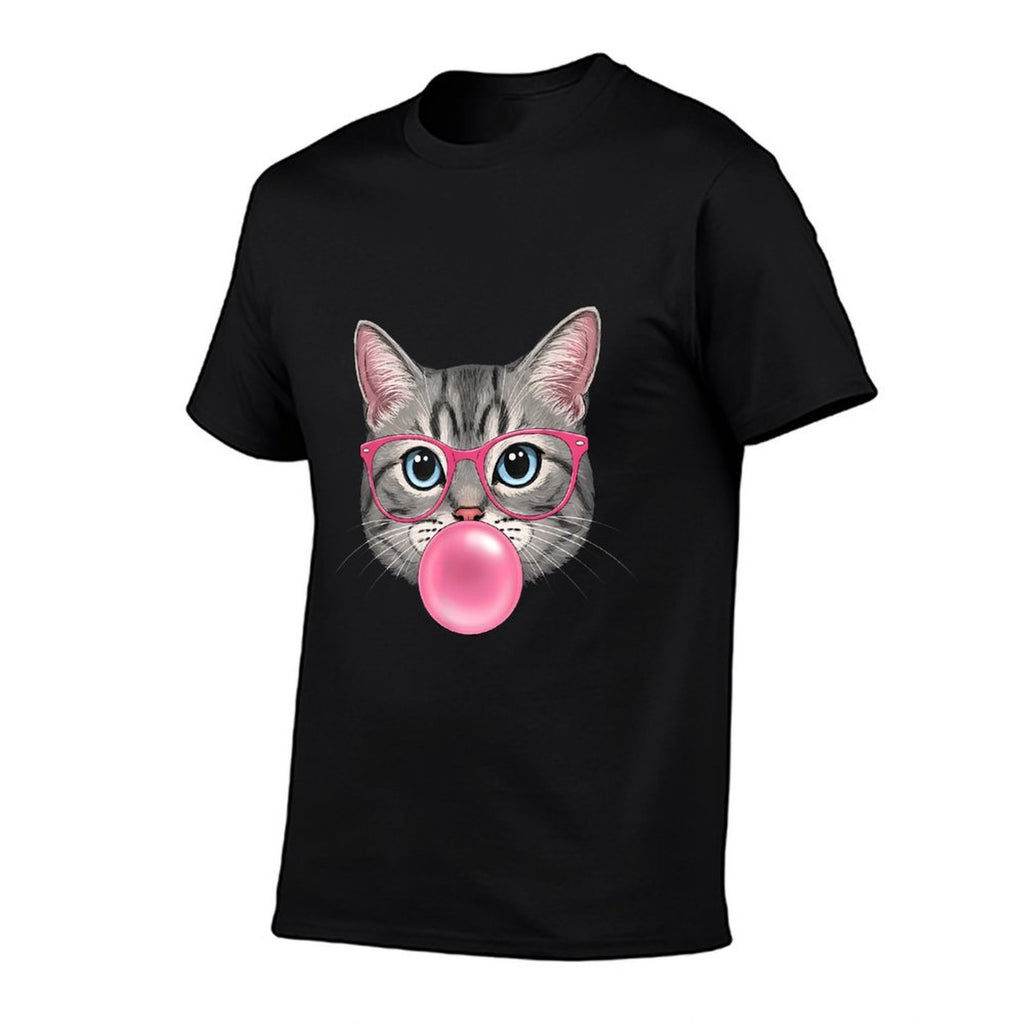 Cat with Glasses And Bubblegum  Cotton T-Shirt