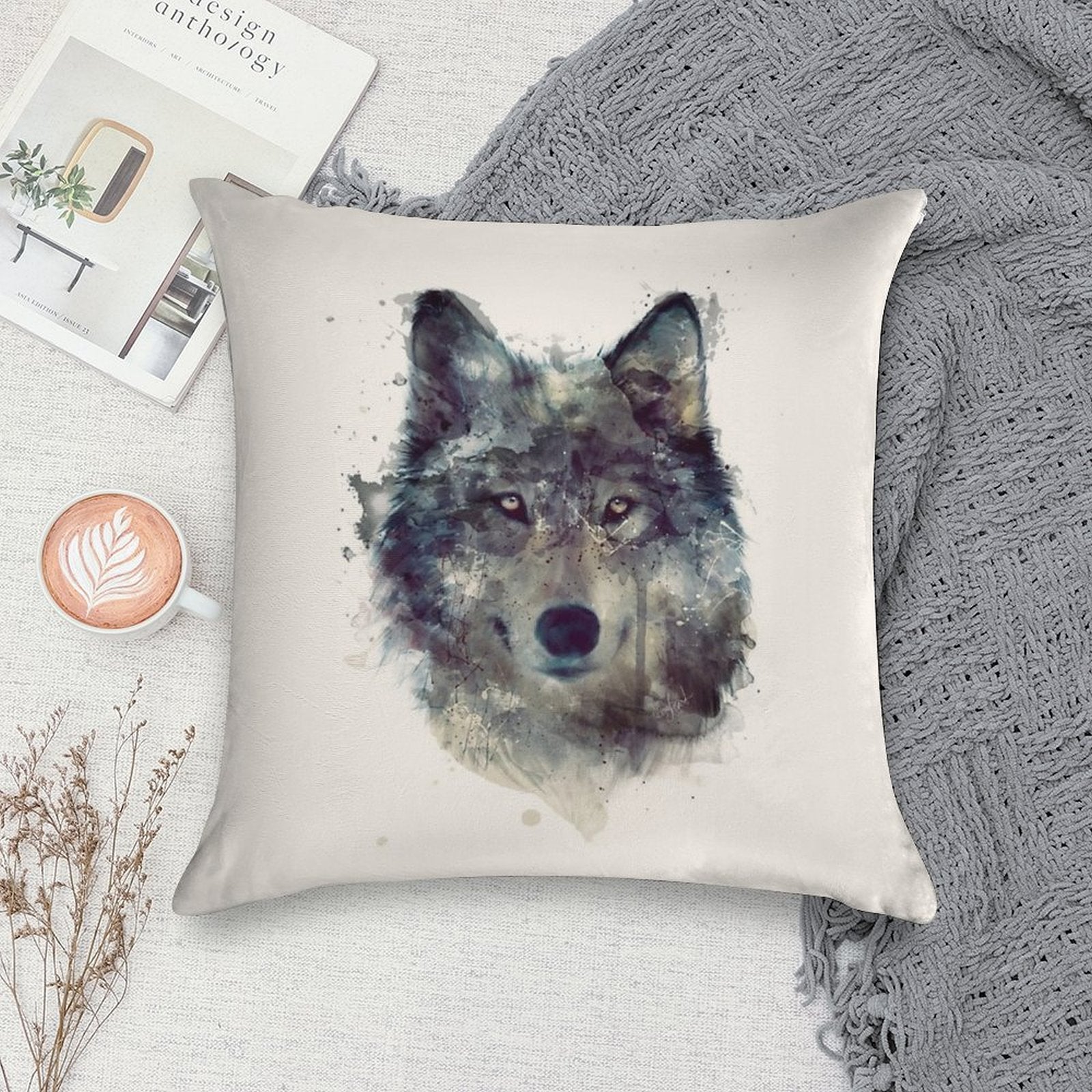 Wolf  Persevere Soft Short Plush Fabric Throw Pillow