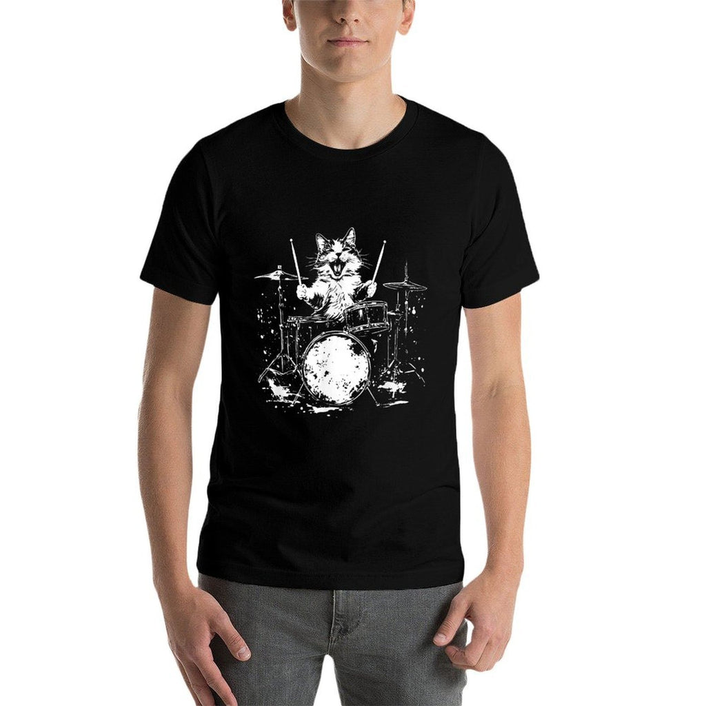 Funny Cat Drummer Drums Drumming Music Lover  Cotton T-Shirt