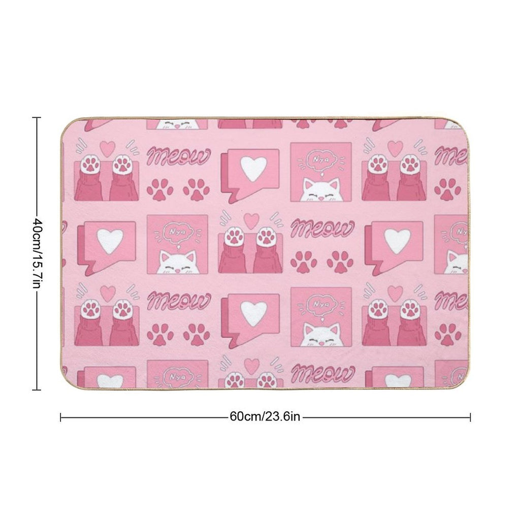 Cute Pink Cat Paws And Love  Odorless Bath Mat