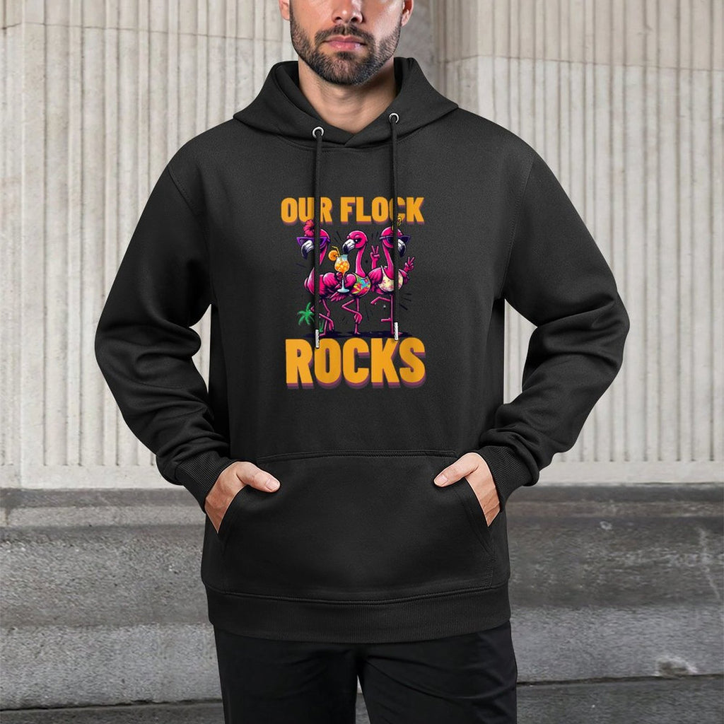 Womens Our Flock Rocks Flamingo Summer Vacation Family Matching Customizable Surface Hoodie