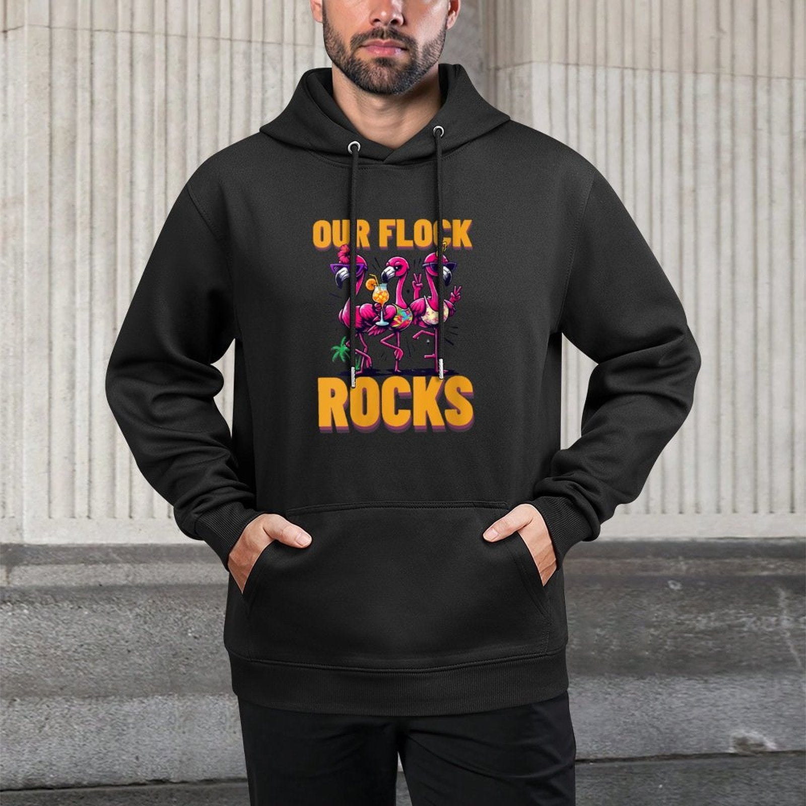 Womens Our Flock Rocks Flamingo Summer Vacation Family Matching Customizable Surface Hoodie