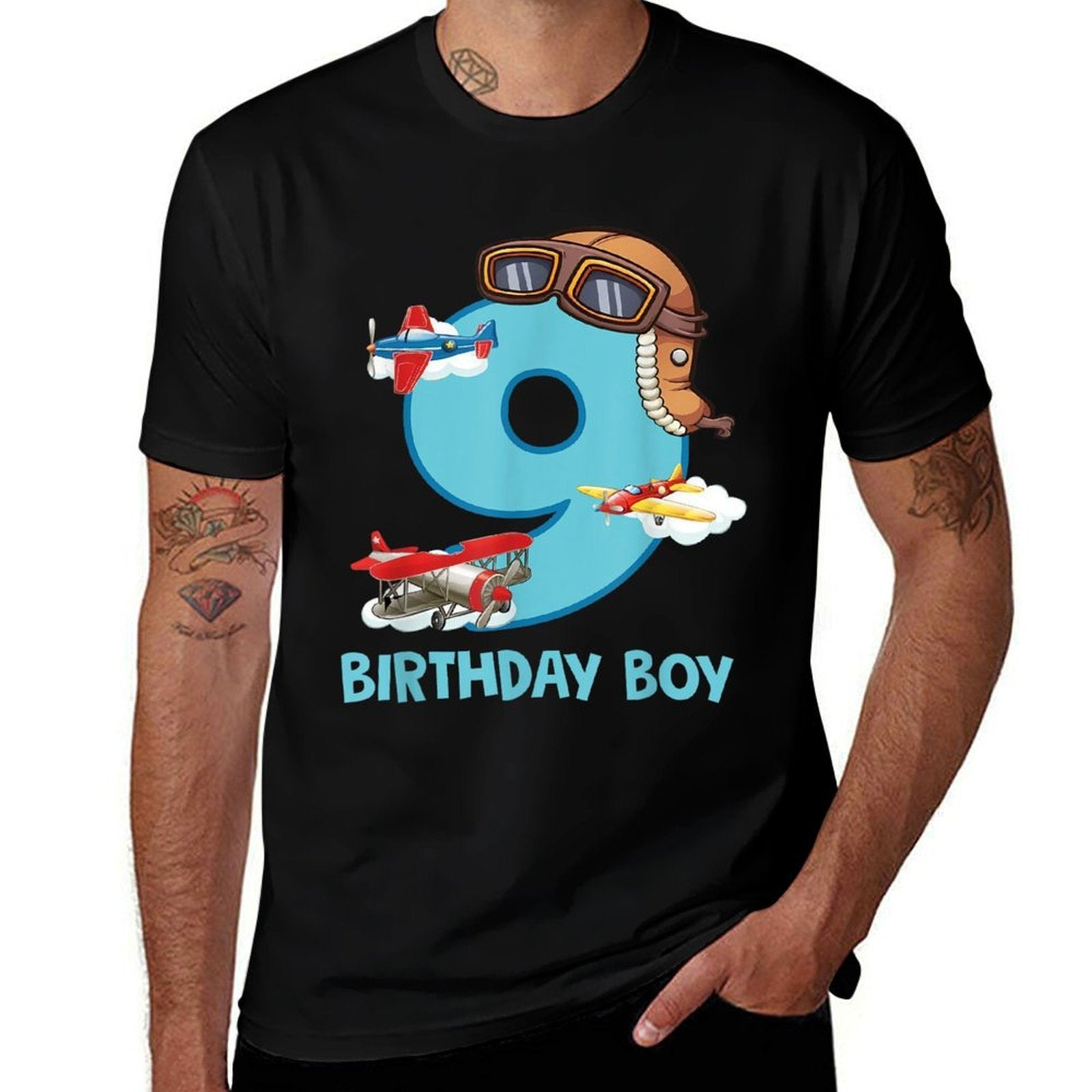 9th Birthday Boy 9 Year Old Birthday Boy Air Plane Pilot  Easy-care T-Shirt