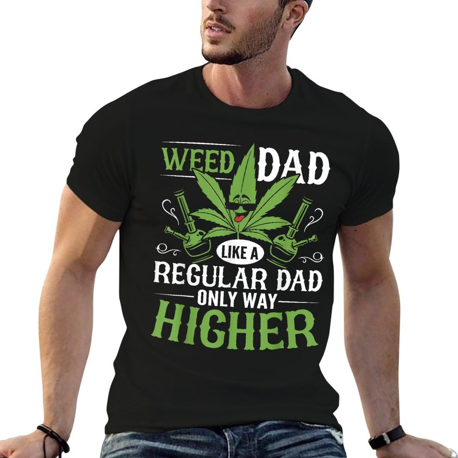 Mens Marijuana Cannabis Smoke Weed Dad Like A Regular Dad Weed  Polyester Blend T-Shirt