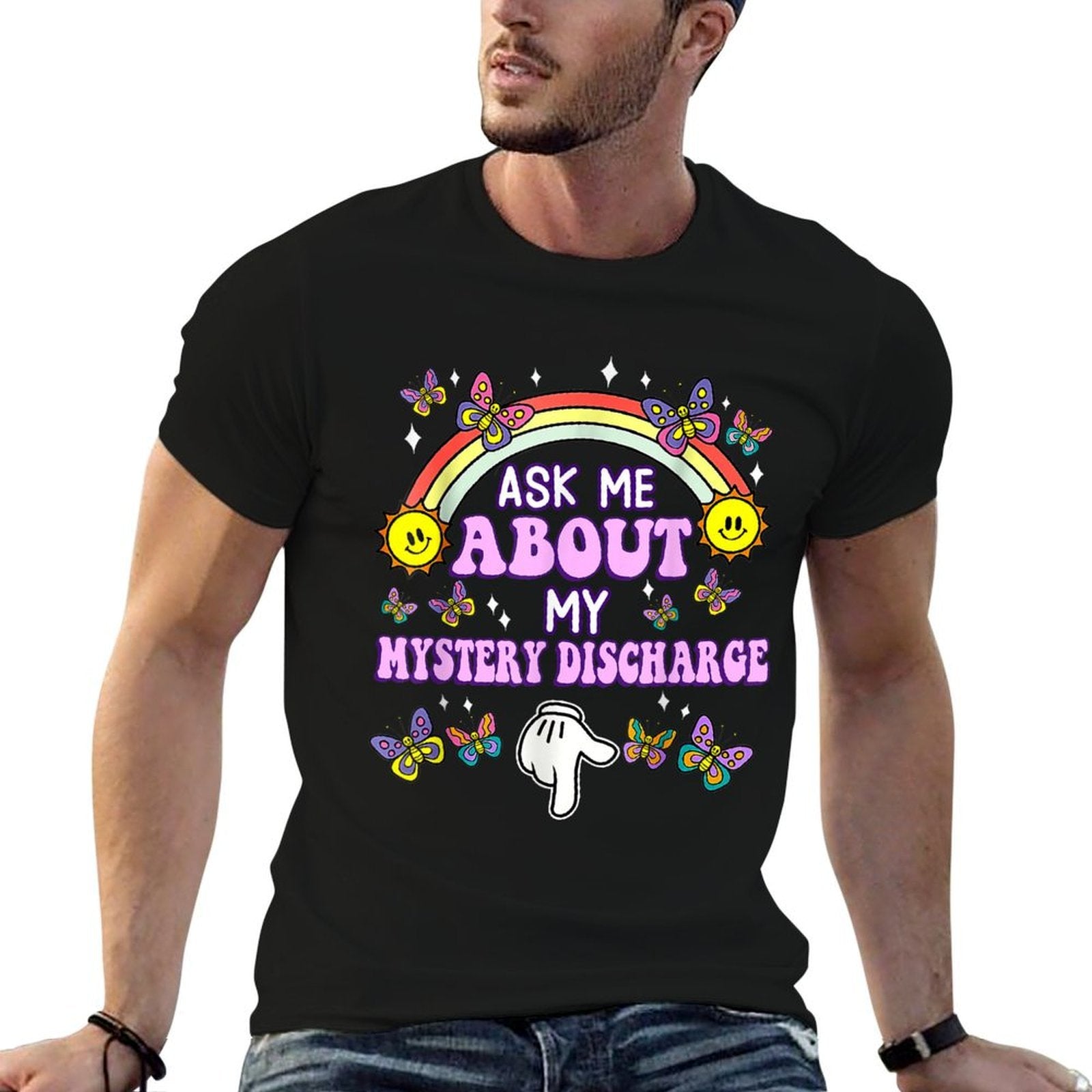 Ask Me About My Mystery Discharge Embarrassing Adult Funny  Heathered Texture T-Shirt