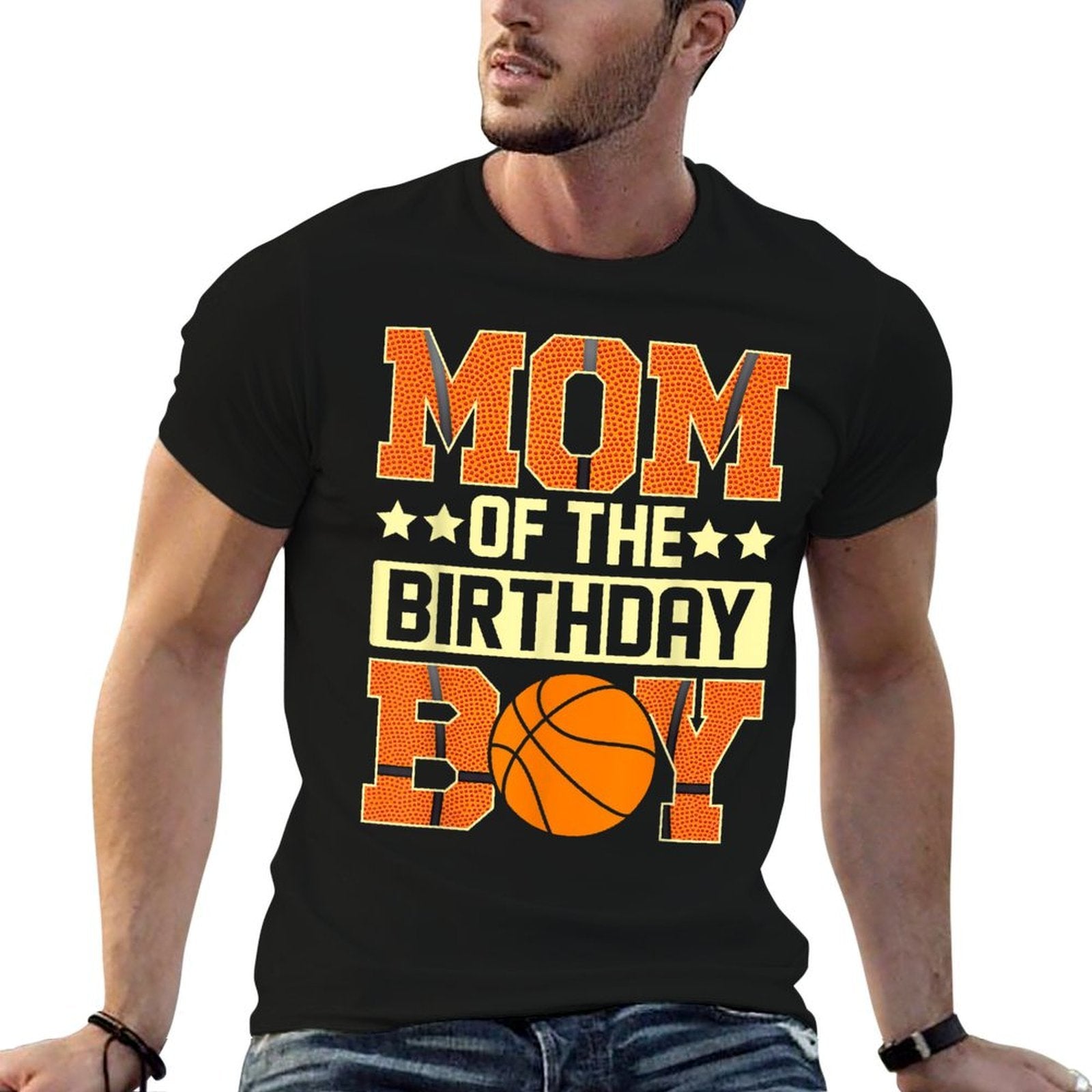 Mom Of The Birthday Boy Basketball Baller Kids  Oversized Silhouette T-Shirt