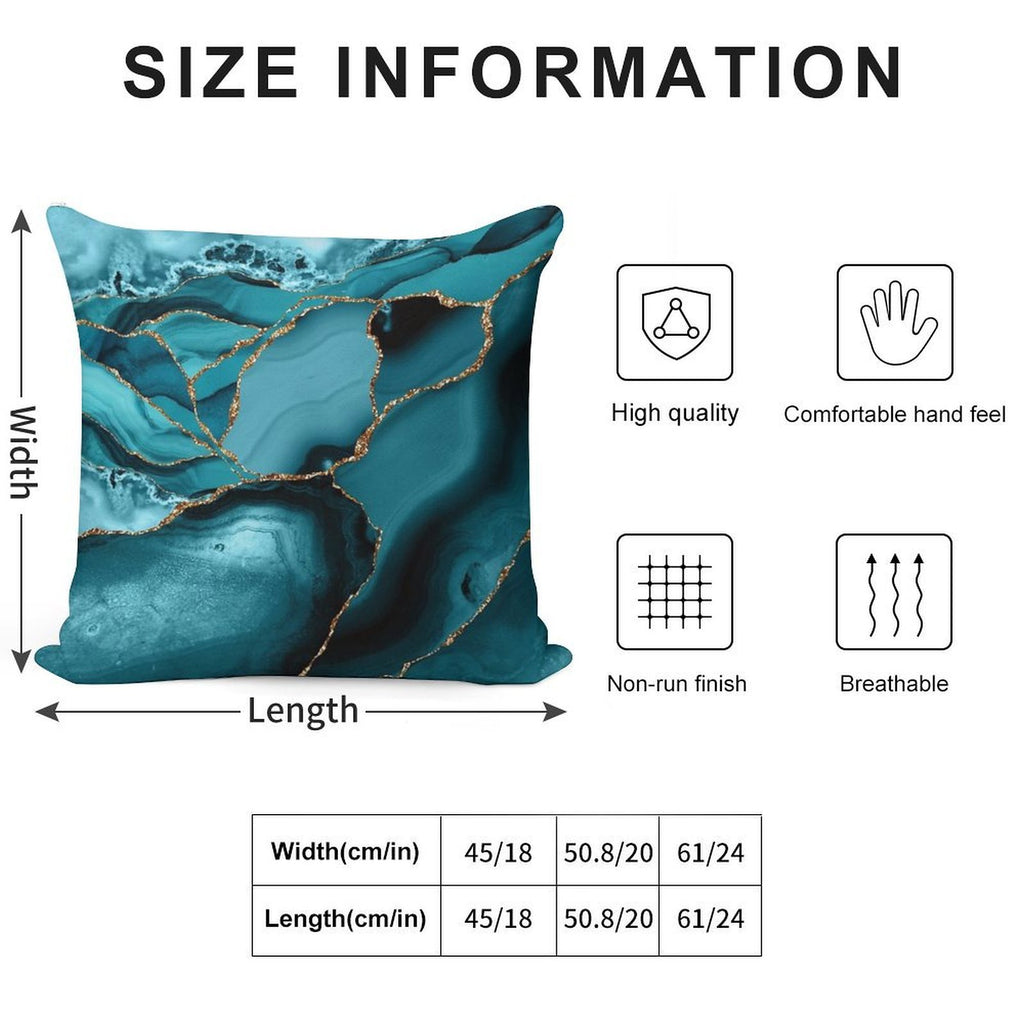 Teal And Gold Faux Marble Landscape Waves Soft Decorative Cover Throw Pillow