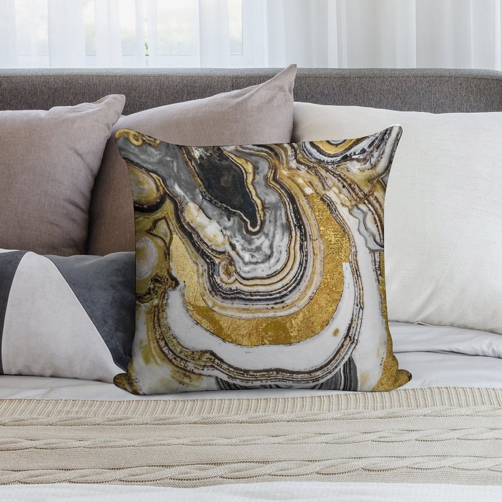Stone Prose Gold Geode Soft Shrink-Resistant Throw Pillow