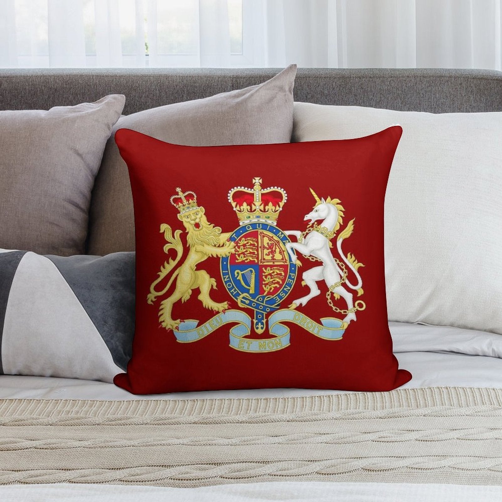 Royal Coat of Arms of The United Kingdom Soft Multiple Sizes Throw Pillow