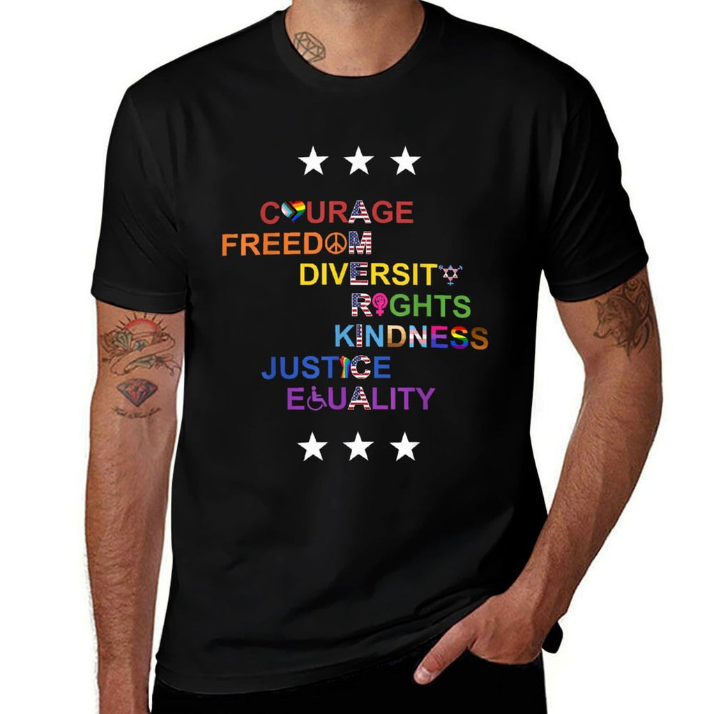 America Courage Freedom Diversity  Tagless Design T-Shirt