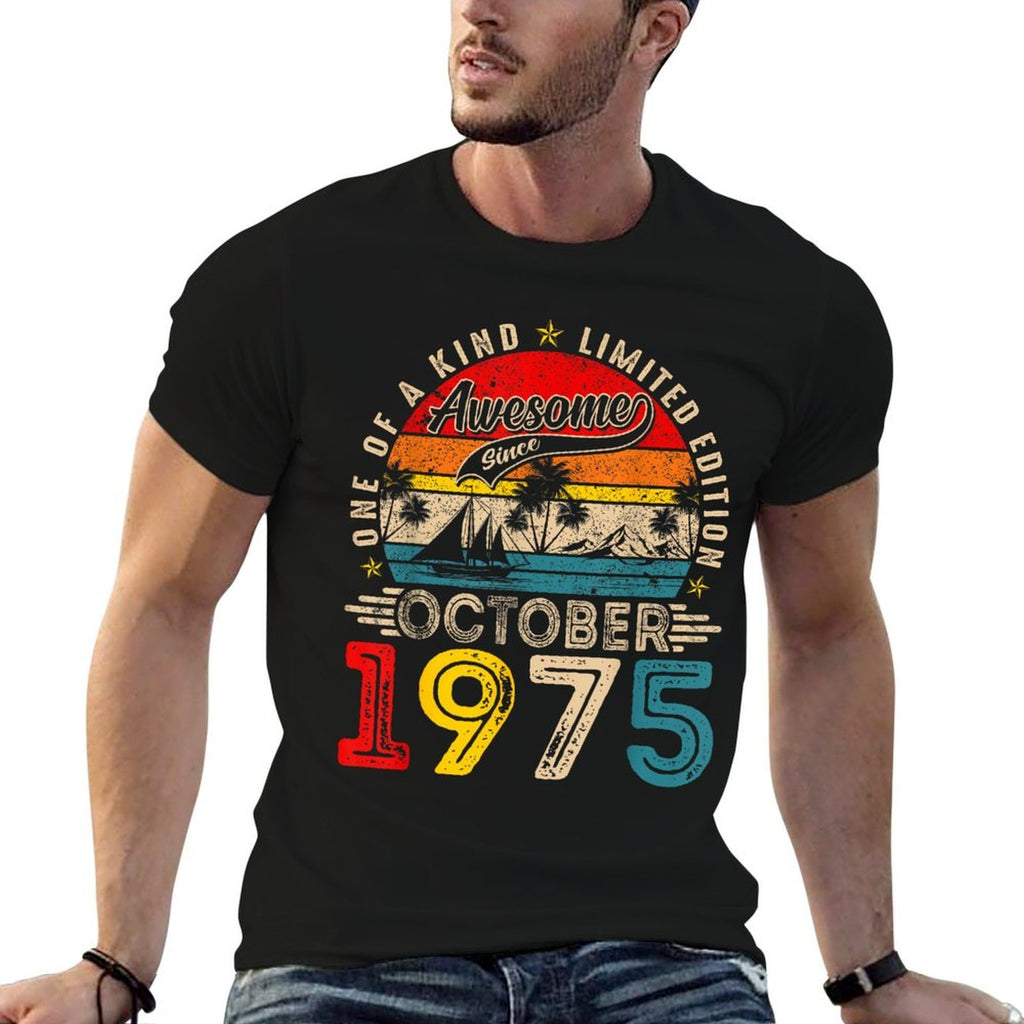 Retro 50 Year Old October 1975 Vintage 50th Birthday Men Dad  Oversized Silhouette T-Shirt