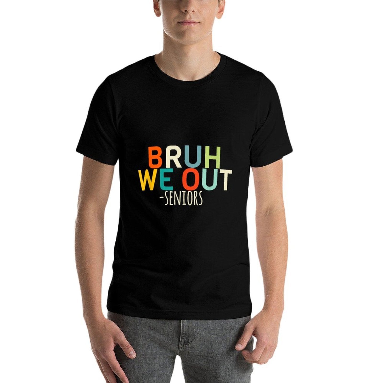 Bruh We Out Seniors Graduation Funny Senior Graduate  Ribbed Collar T-Shirt