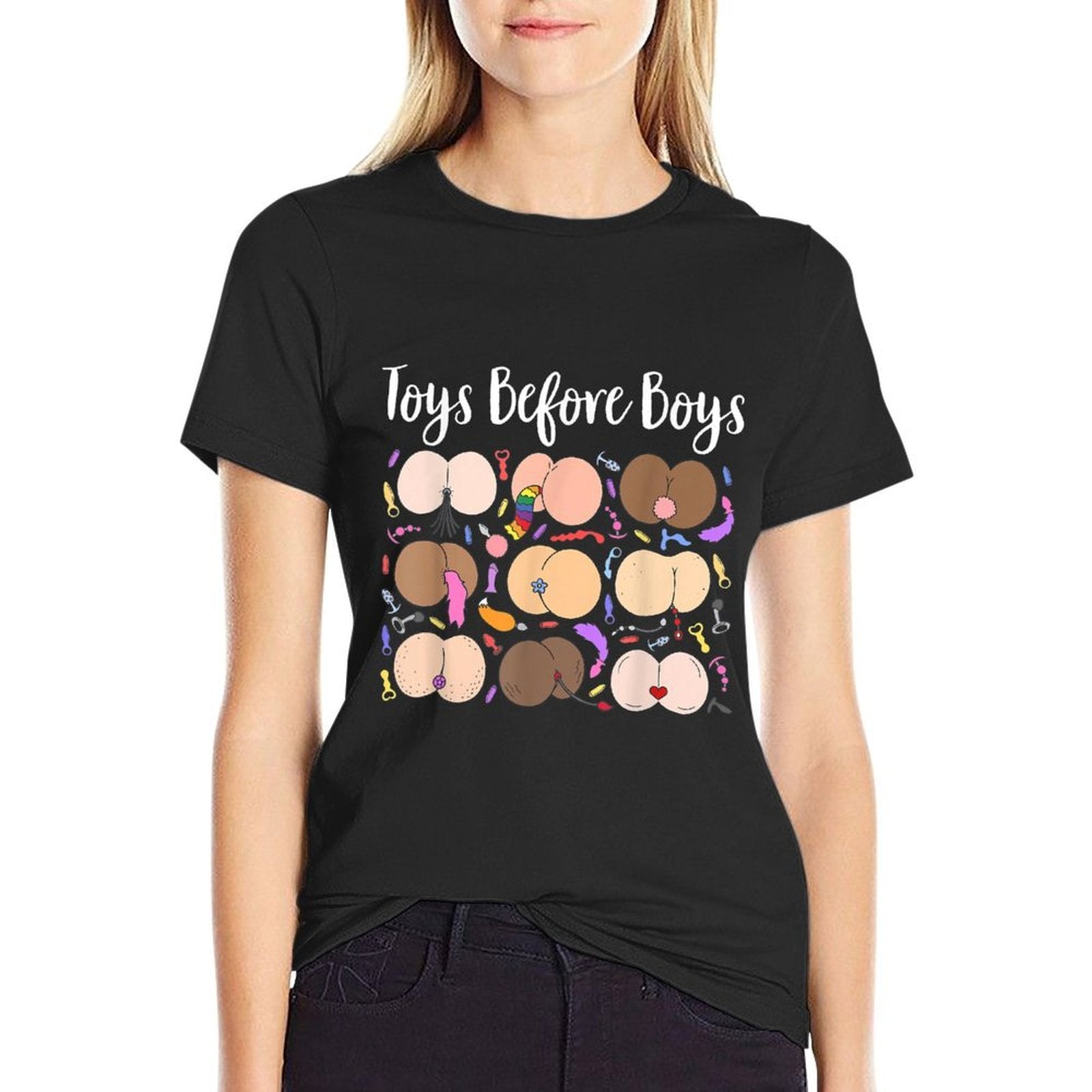 Women Funny Embarrassing Toys Before Boys Fun Adult Humour  Rolled Sleeves T-Shirt