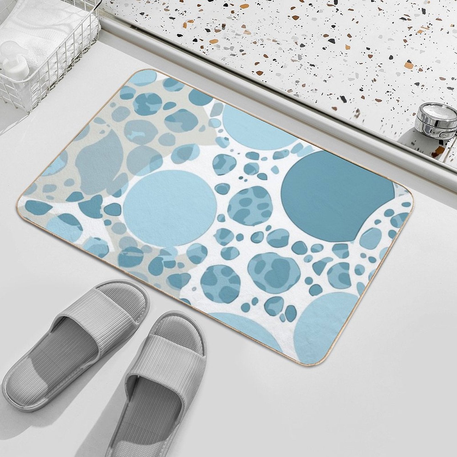 Blue And White Circular Spotted Illustration  High-Traffic Bath Mat