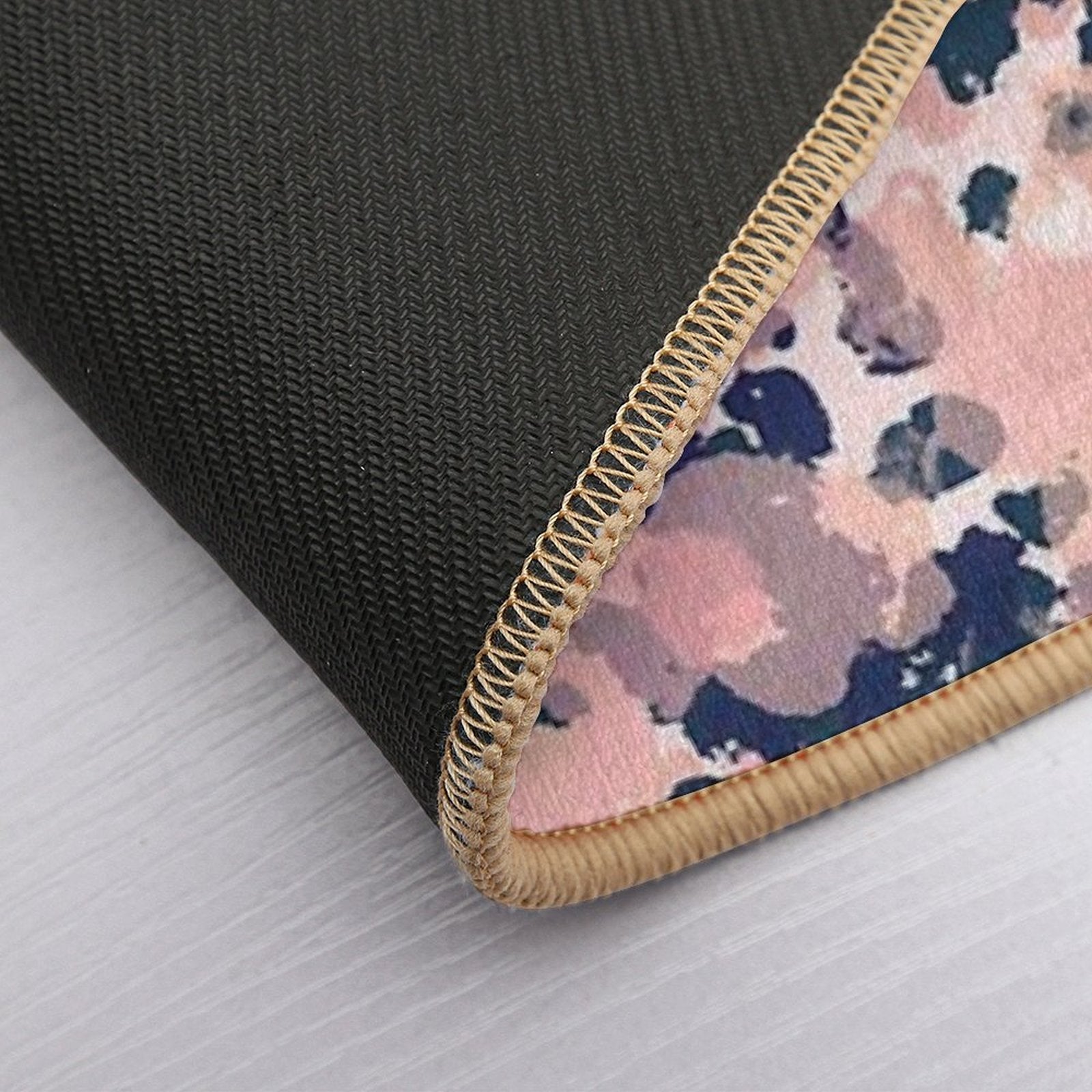 Smudgy Painted Abstract Pattern in Navy Blue, Pink, Taupe, And Blush  Repositionable Bath Mat