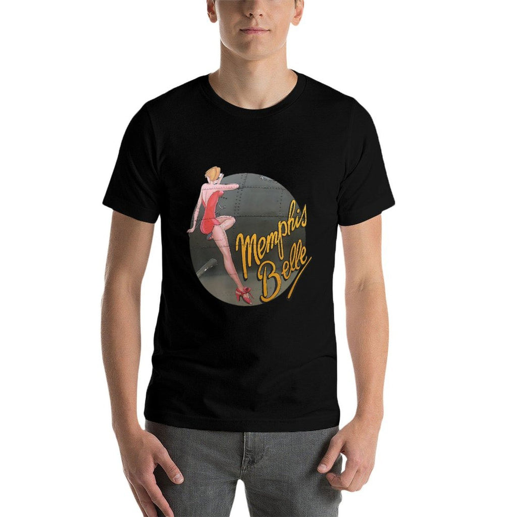WWII B-17 Flying Fortress Memphis Belle Pin Up Girl  Rolled Sleeves T-Shirt