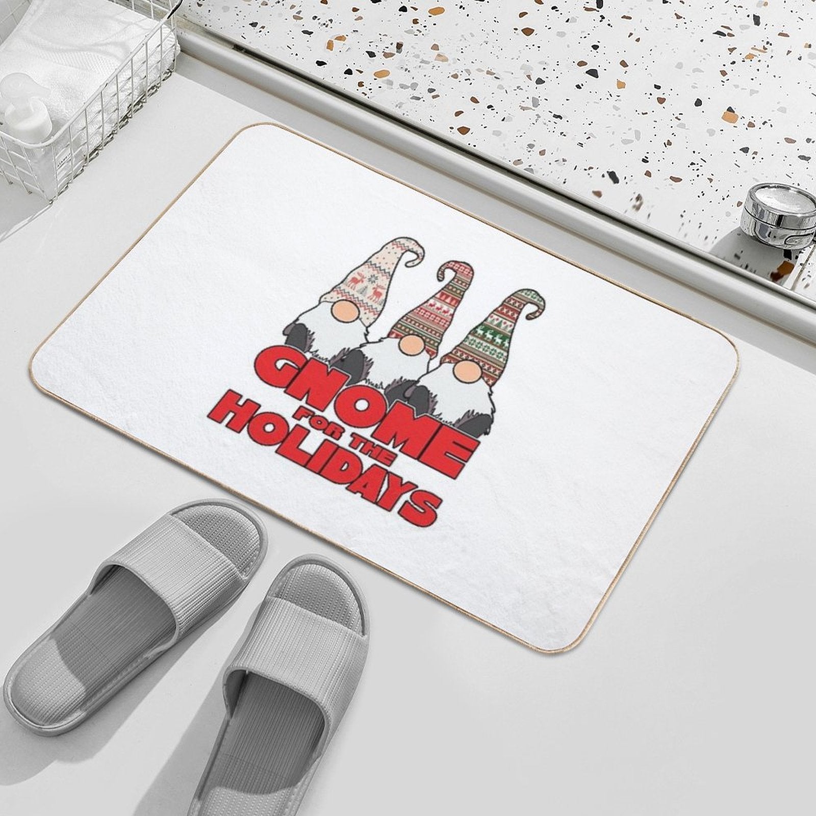 3 Nordic Gnomes Gnome for The Holidays Christmas  Anti-Trip Bath Mat