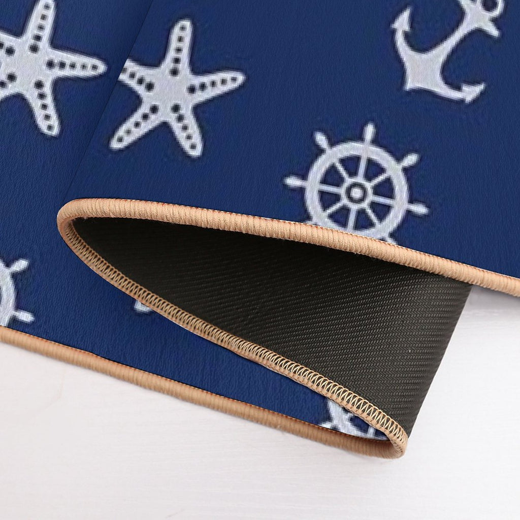 Navy Blue Nautical Anchor Pattern  Non-Slip Bath Mat