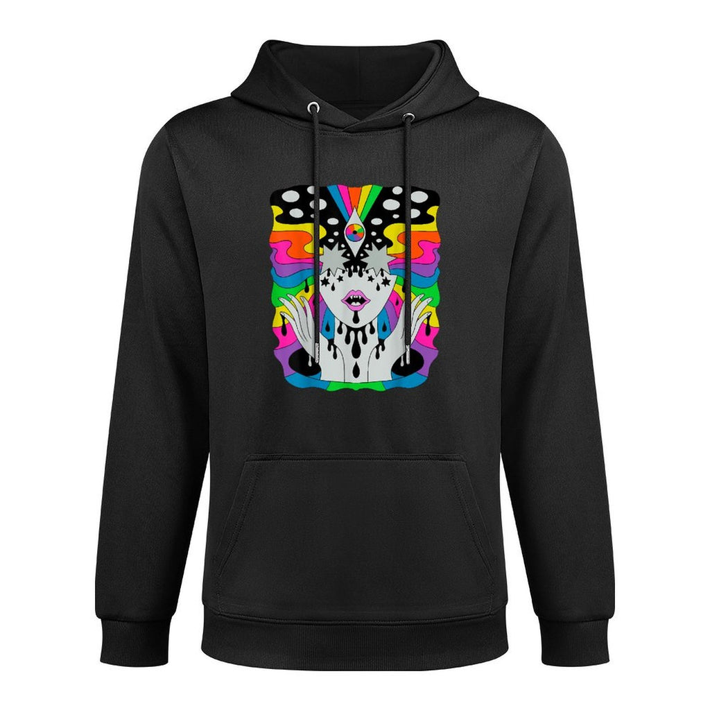 Colorful Psychedelic Girl Trippy Abstract Third Eye Vision Breathable Fabric Hoodie