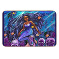 Mermaid Underwater with Flowing Shimmering Blue Black Braids 2 Fish And Jelly Fish  , Brown Eyes Curly Afro Hair And Caramel Bro  Stain-Proof Bath Mat