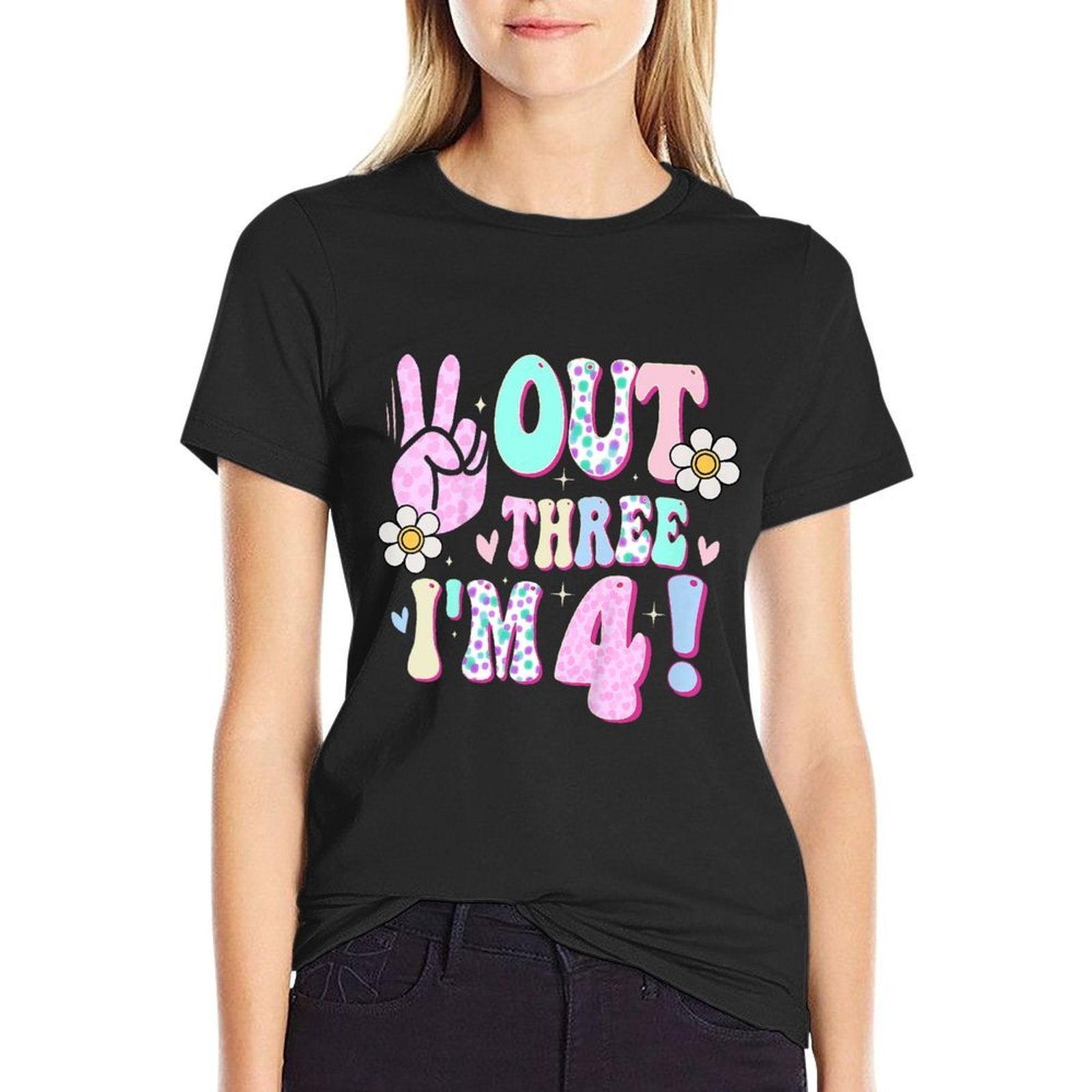 Peace Out Three I'm 4 Four Year Old Girl 4th Birthday  Eco-friendly Material T-Shirt
