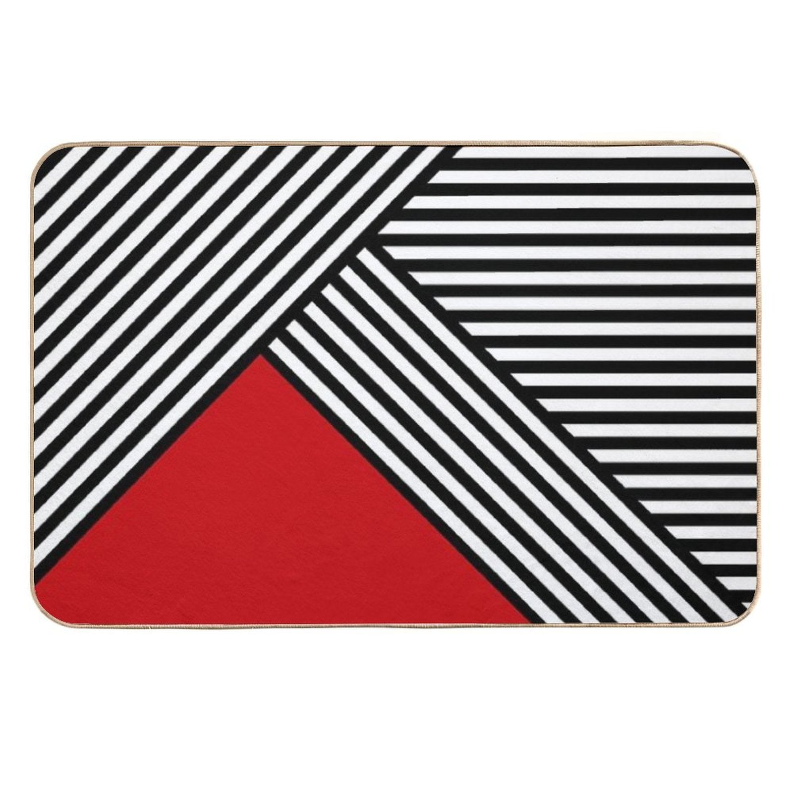 Black And White Stripes with Red Triangle  Easy Maintenance Bath Mat