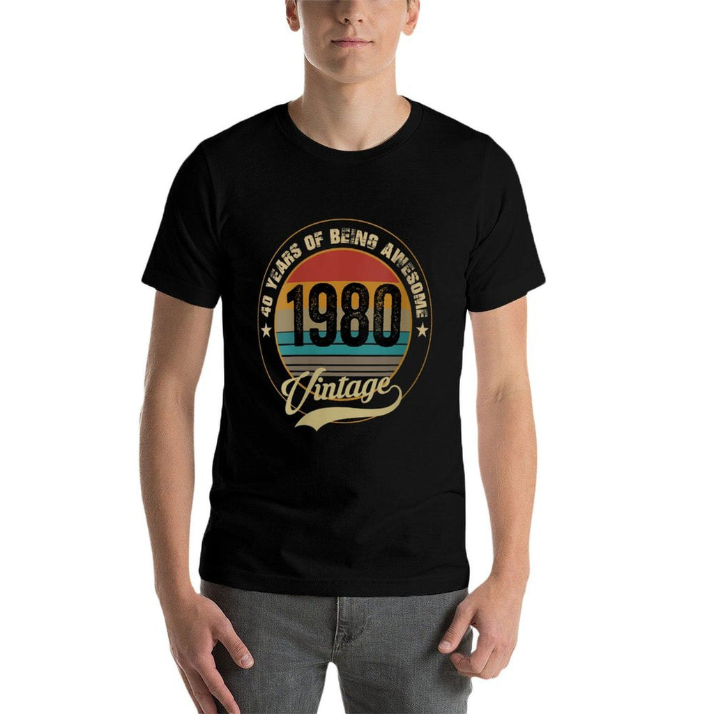 Womens Vintage 1980 40th Birthday Gift Being Awesome  Ribbed Collar T-Shirt