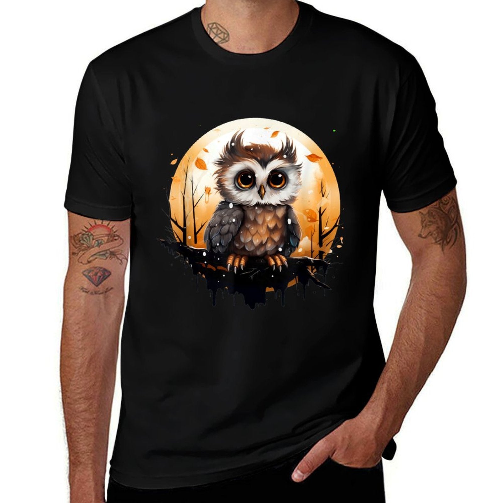 Charming Cute Adorable Owl in Autumn Twilight  Durable T-Shirt