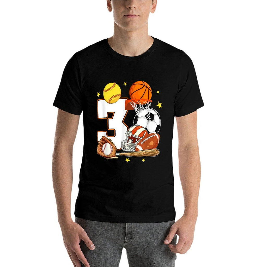 3rd Birthday Sports Birthday Theme 3 Year Old Birthday  Oversized Silhouette T-Shirt
