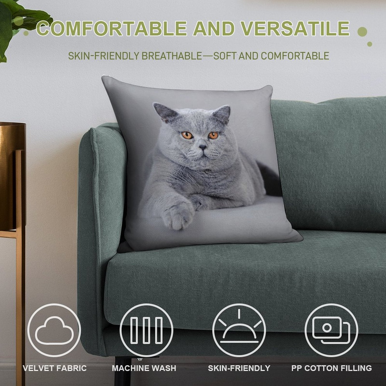 British Shorthair Cat Portrait Soft Durable Construction Throw Pillow