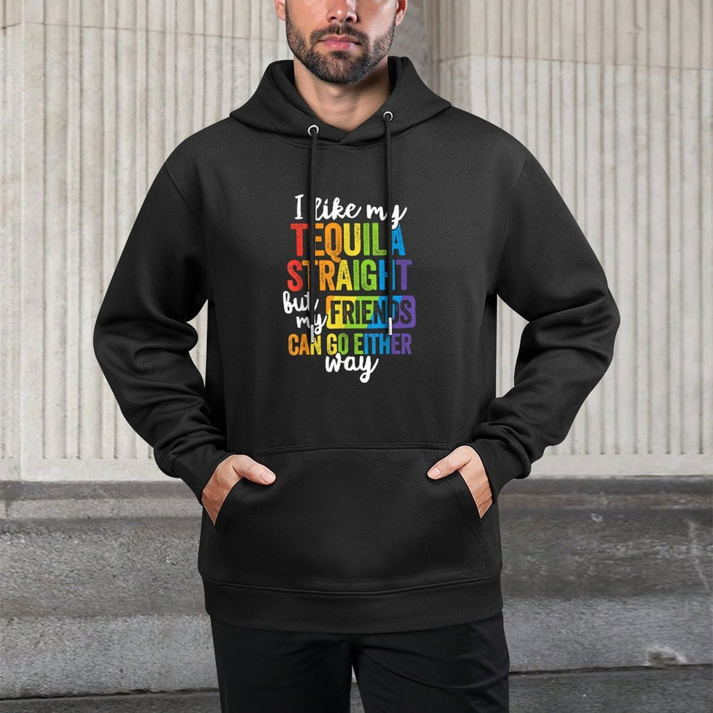 Funny LGBT Ally Gift Tequila Straight Friends Go Either Way Layering Staple Hoodie