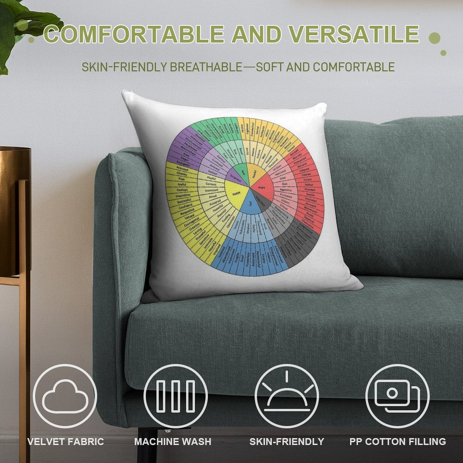 Wheels of Emotion Soft Shrink-Resistant Throw Pillow