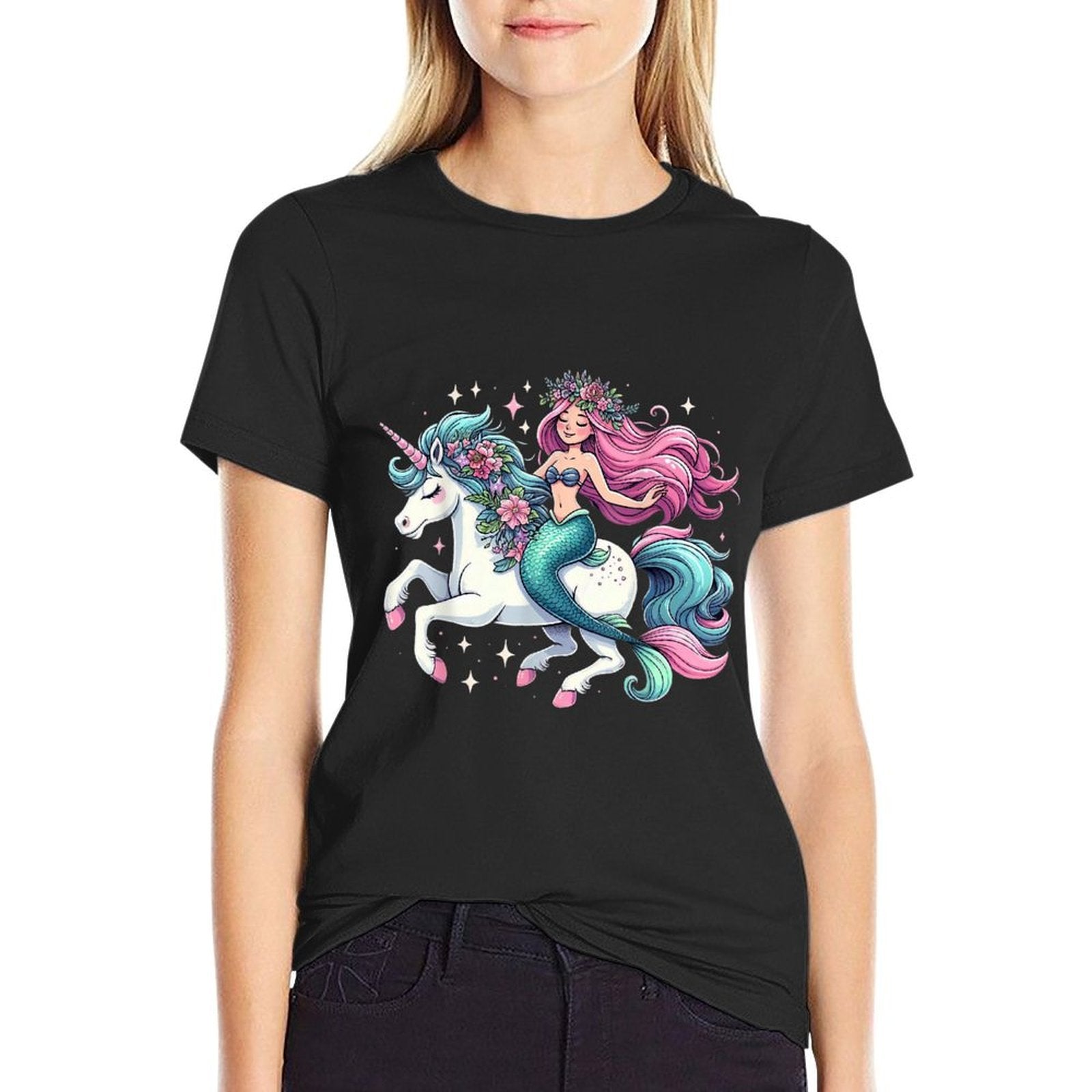 Mermaid Riding A Unicorn Boys Girls Men Women Kids Adults  Classic T-Shirt