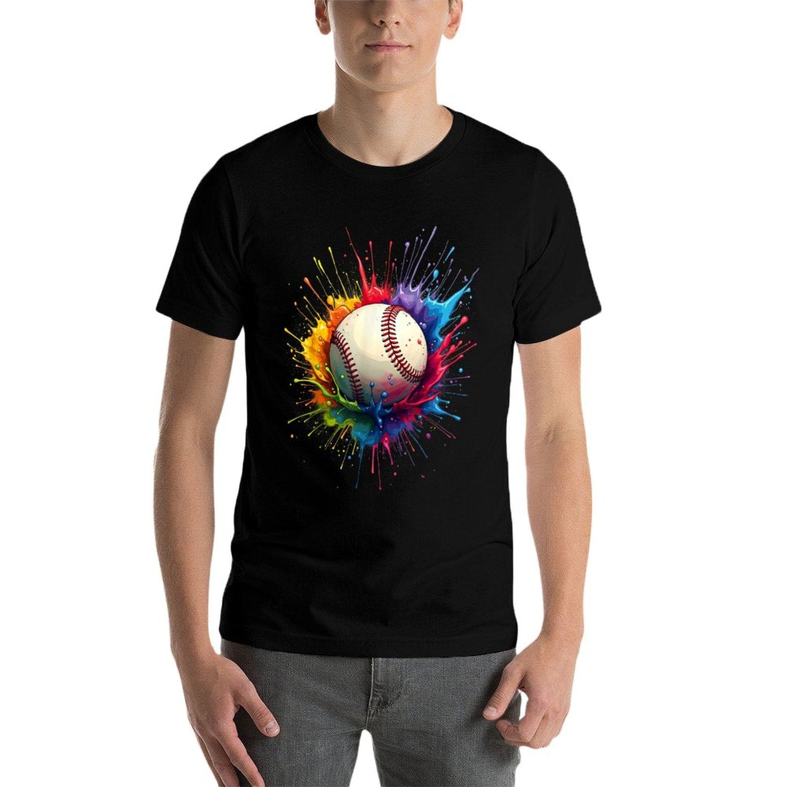 Baseball Player Color Art Colorful Tie Dye Paint Splatter  Tagless Design T-Shirt