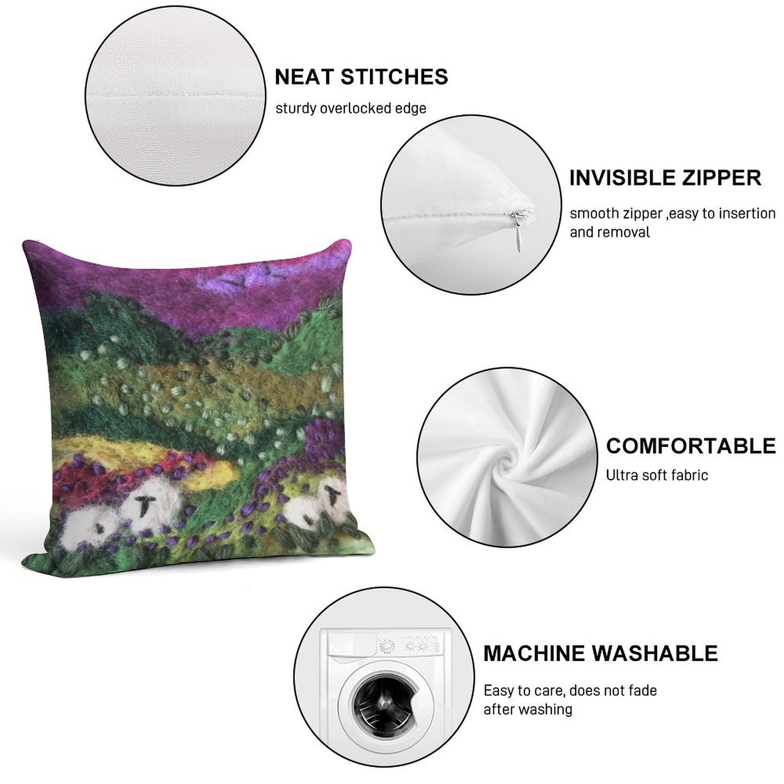 Print ONLY - North York Moors Felted Textile Art Soft Hidden Zipper Throw Pillow