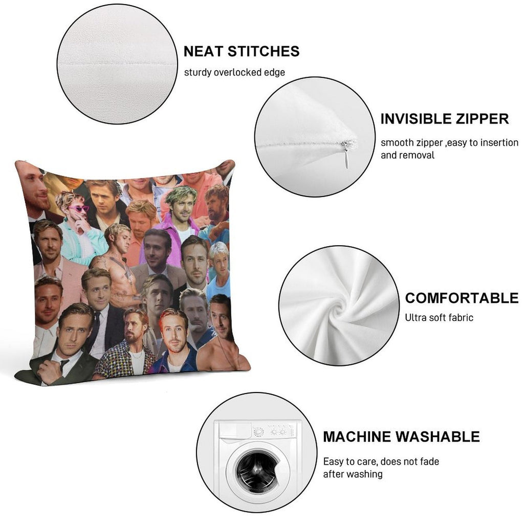 Ryan Gosling Photo Collage Soft Gift Ready Throw Pillow