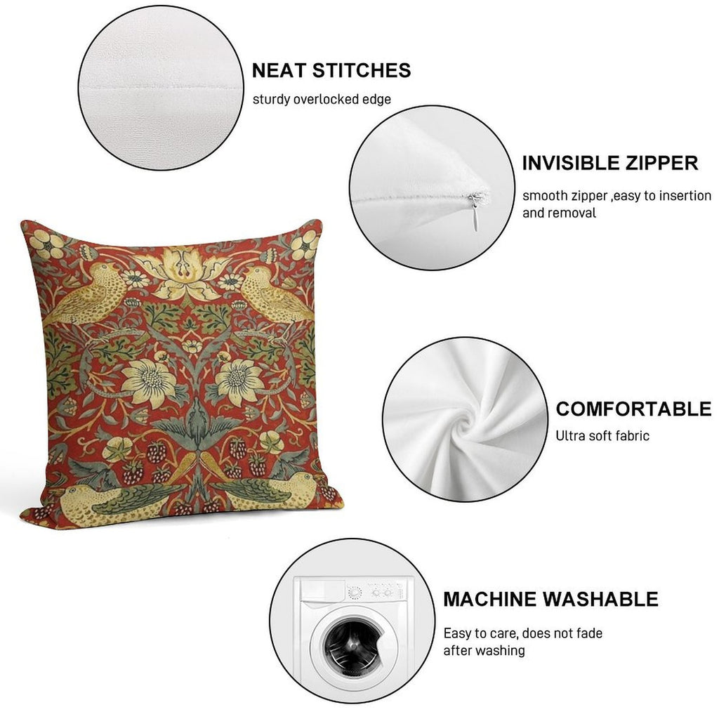 William Morris Birds Floral,red Soft Bedroom Essential Throw Pillow
