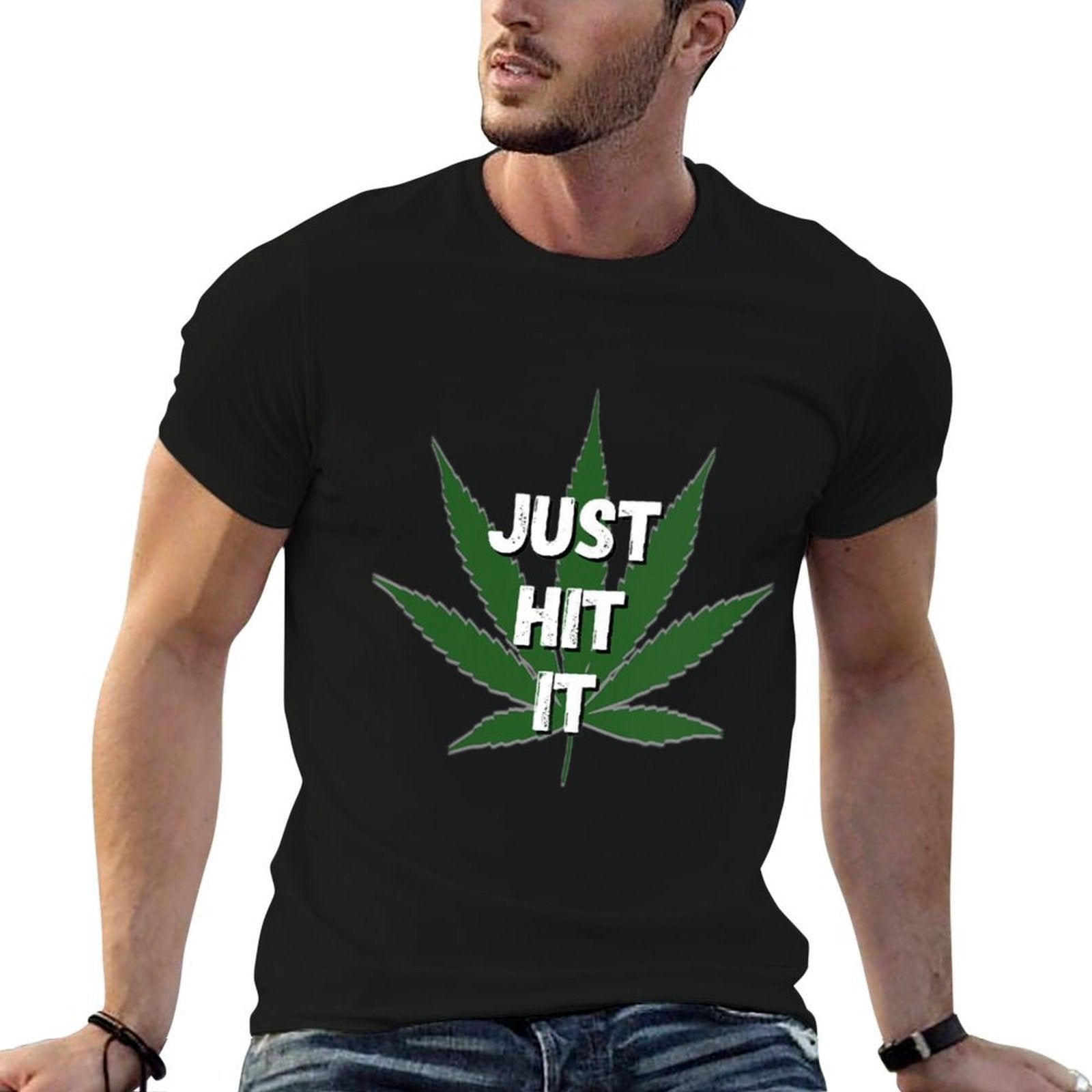 Womens Pot Weed Leaf Just Hit It  Slim-fit Cut T-Shirt