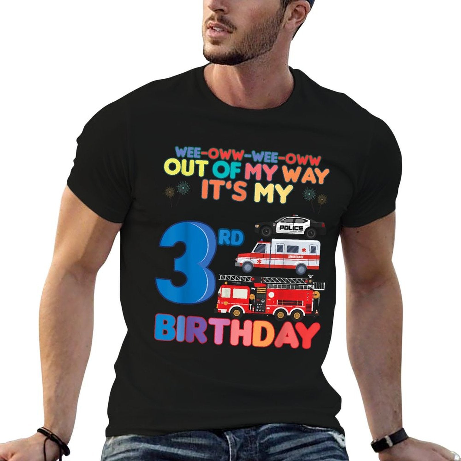 Out of My Way It's My 3rd Birthday Rescue Vehicles Birthday  Odor-resistant T-Shirt