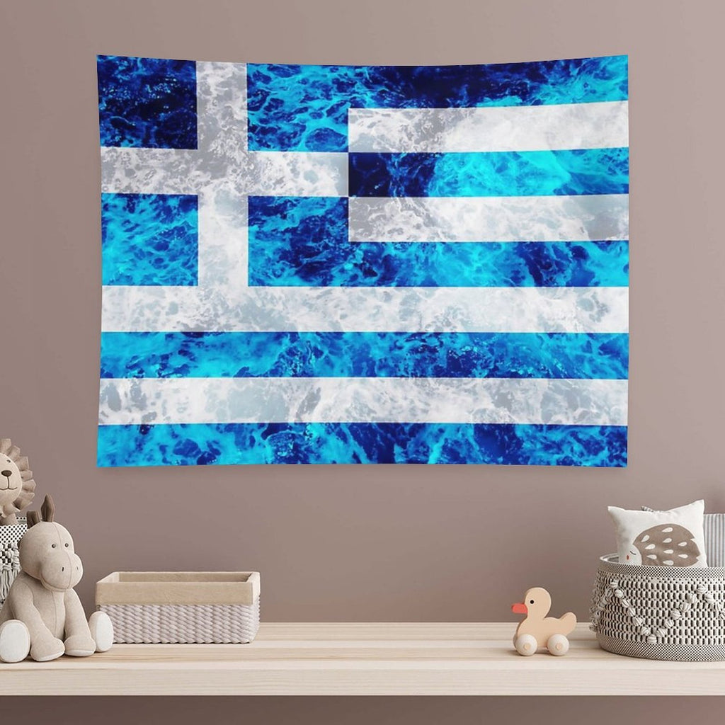 Flag of Greece - Ocean Waves Navy Naval Nautical Sailor Sea Cool Flags Tapestry